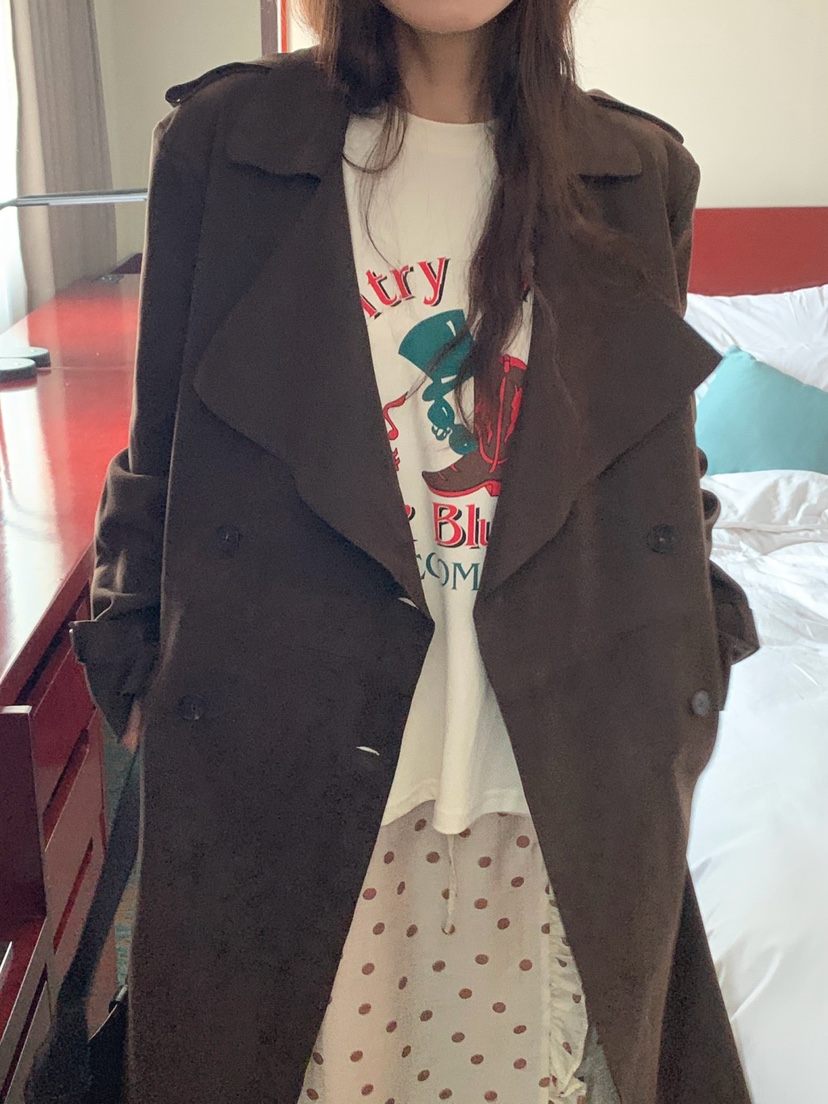 JKICHI韓國代購㊣女裝新品25秋夏人氣長款風衣含腰帶絨面革JKICHI長款風衣