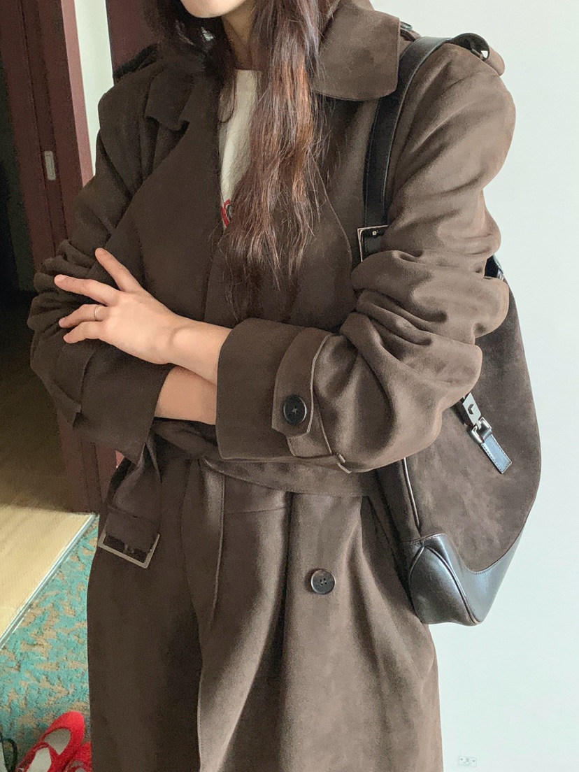 JKICHI韓國代購㊣女裝新品25秋夏人氣長款風衣含腰帶絨面革JKICHI長款風衣