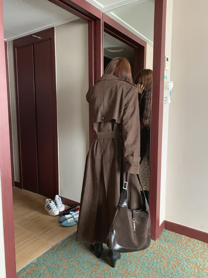 JKICHI韓國代購㊣女裝新品25秋夏人氣長款風衣含腰帶絨面革JKICHI長款風衣