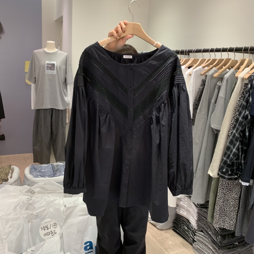 ORMORE韓國代購㊣女士新品25秋夏休閑真品人氣職業襯衫蕾絲衫ORMORE襯衫/蕾絲衫圖色2