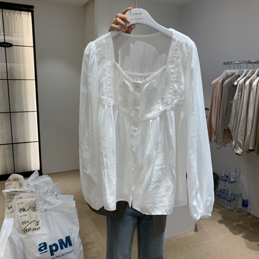 VENIR-a韓國代購㊣女裝新品職業人氣25秋冬休閑襯衫蕾絲衫VENIR-a襯衫/蕾絲衫圖色2