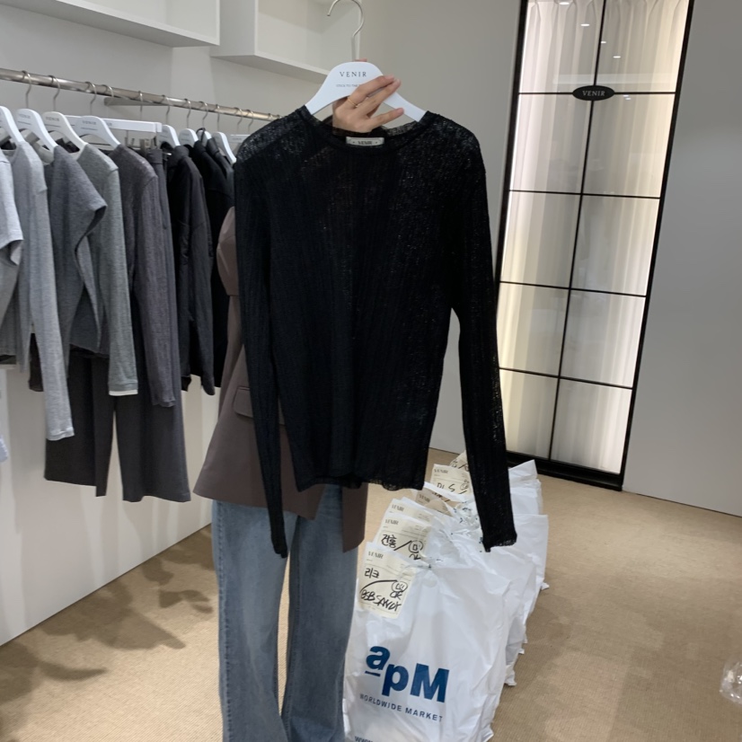 VENIR-a韓國直郵㊣女裝新品時尚推薦25秋冬長袖T恤褶皺長款VENIR-a長袖T恤圖色3