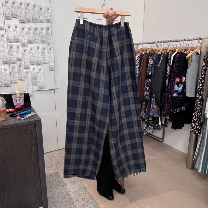 DOHWAJI韓國直郵㊣女士新品職業熱賣人氣推薦休閑褲格紋亞麻DOHWAJI休閑褲