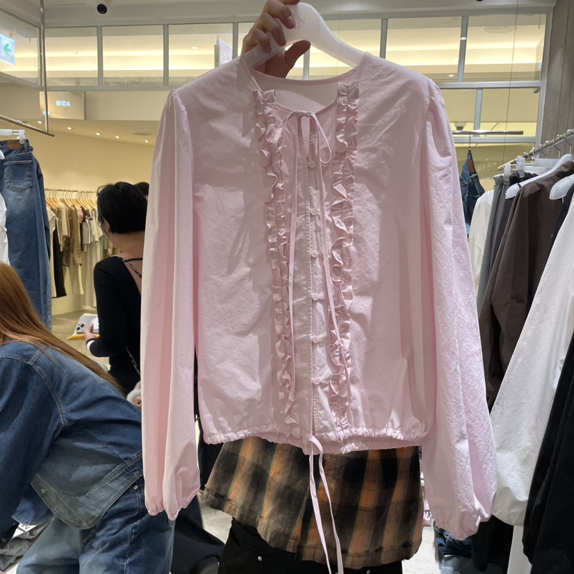 MIXXIN韓國直郵㊣女裝新品25秋夏真品職業襯衫蕾絲衫荷葉邊MIXXIN襯衫/蕾絲衫
