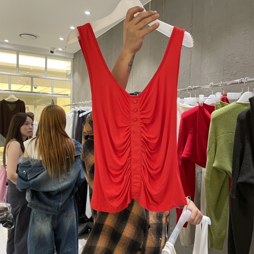 MIXXIN東大門㊣代購女士新品25秋夏真品職業熱賣吊帶背心紐扣MIXXIN吊帶/背心圖色2