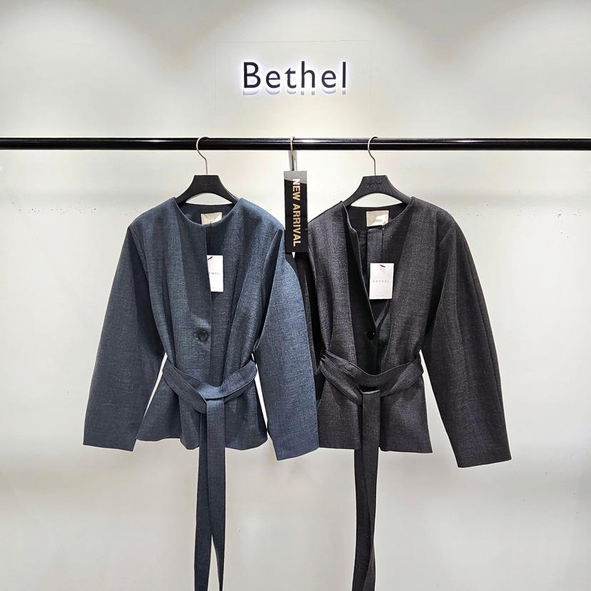 BETHEL韓國代購㊣女裝新款休閑25秋夏人氣推薦時尚夾克含腰帶BETHEL夾克