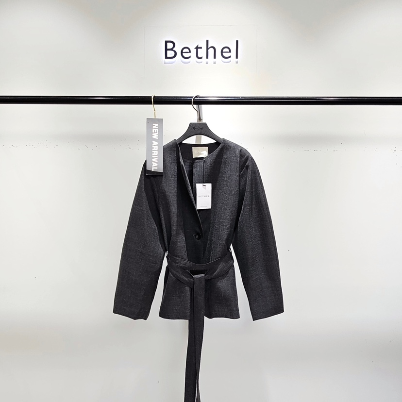 BETHEL韓國代購㊣女裝新款休閑25秋夏人氣推薦時尚夾克含腰帶BETHEL夾克圖色2