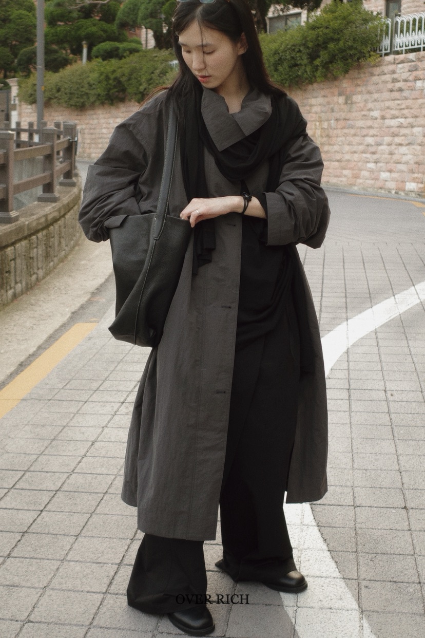 OVER RICH韓國直郵㊣女裝新品25秋冬時尚熱賣職業長款風衣OVER RICH長款風衣