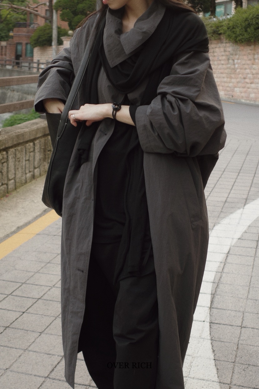 OVER RICH韓國直郵㊣女裝新品25秋冬時尚熱賣職業長款風衣OVER RICH長款風衣