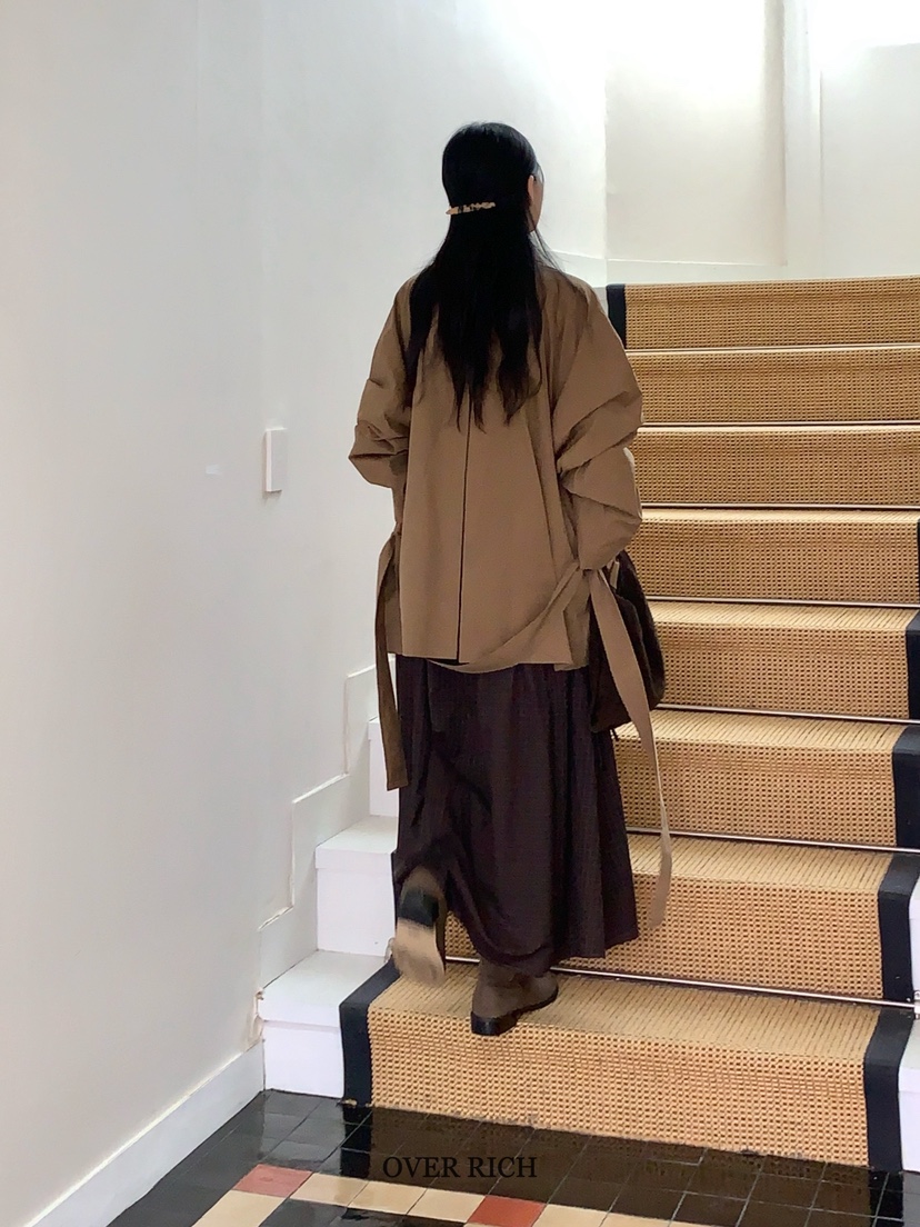 OVER RICH韓國代購㊣女裝新品休閑真品熱賣25秋冬夾克含腰帶OVER RICH夾克