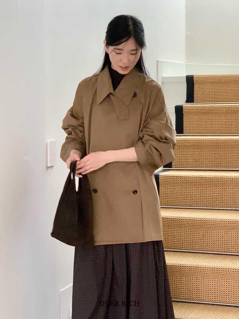 OVER RICH韓國代購㊣女裝新品休閑真品熱賣25秋冬夾克含腰帶OVER RICH夾克
