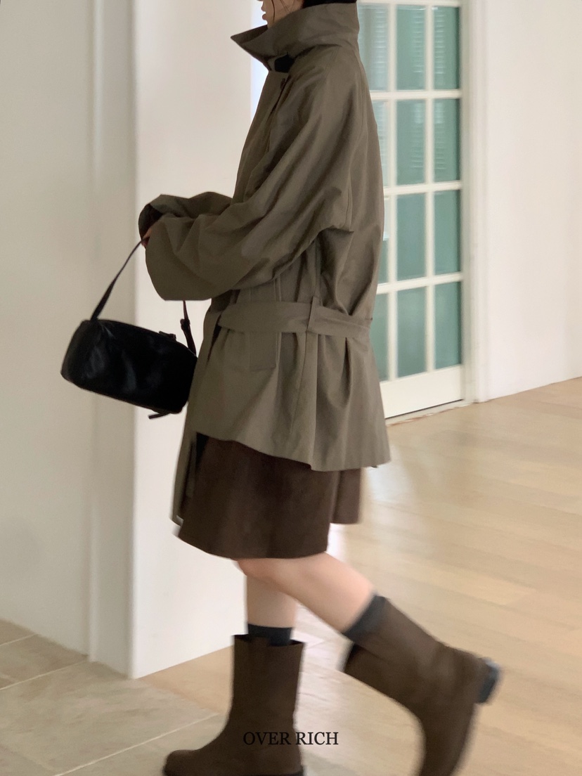 OVER RICH韓國代購㊣女裝新品休閑真品熱賣25秋冬夾克含腰帶OVER RICH夾克