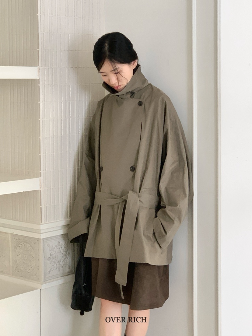 OVER RICH韓國代購㊣女裝新品休閑真品熱賣25秋冬夾克含腰帶OVER RICH夾克