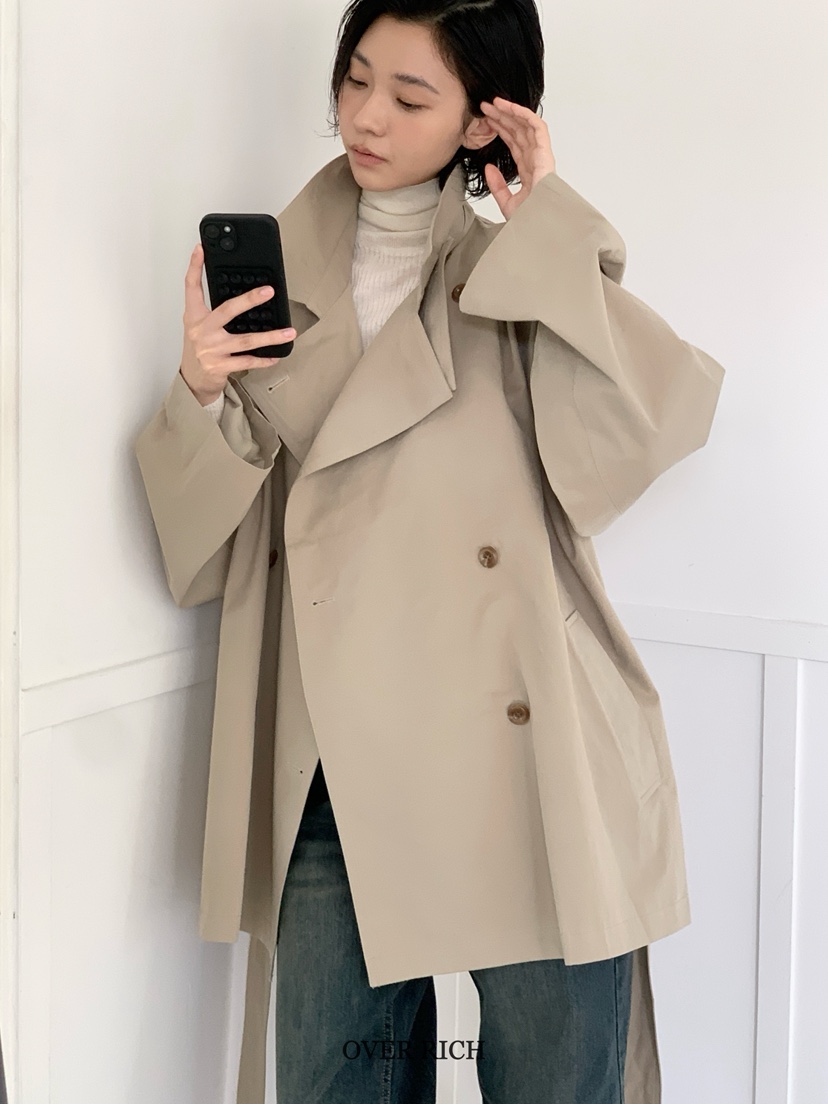 OVER RICH韓國代購㊣女裝新品休閑真品熱賣25秋冬夾克含腰帶OVER RICH夾克