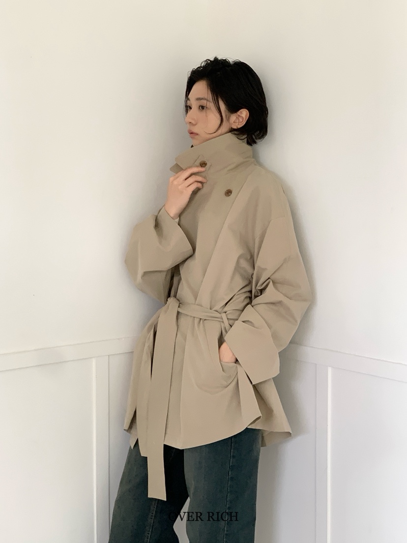 OVER RICH韓國代購㊣女裝新品休閑真品熱賣25秋冬夾克含腰帶OVER RICH夾克