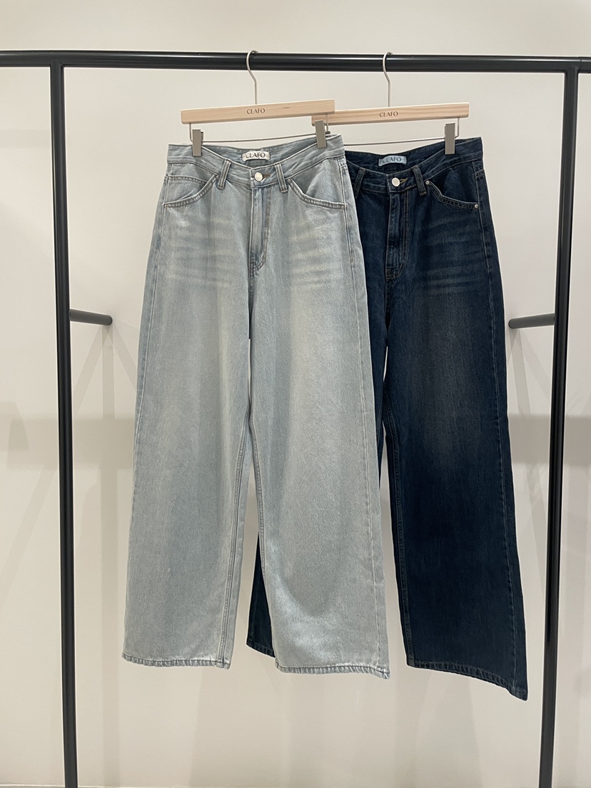 CLAFO韓國代購㊣女裝新品人氣職業推薦休閑牛仔褲水洗牛仔布CLAFO牛仔褲