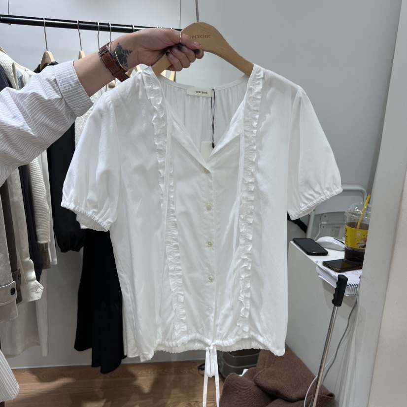 VERVEINE韓國直郵㊣女士新品25秋冬人氣時尚襯衫蕾絲衫蕾絲VERVEINE襯衫/蕾絲衫圖色1