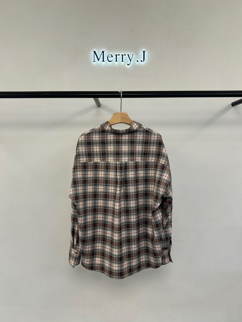 MERRY-J韓國代購㊣女士新品時尚休閑推薦25秋冬襯衫蕾絲衫格子MERRY-J襯衫/蕾絲衫