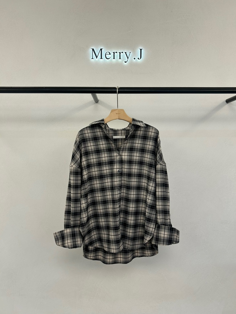MERRY-J韓國代購㊣女士新品時尚休閑推薦25秋冬襯衫蕾絲衫格子MERRY-J襯衫/蕾絲衫圖色2