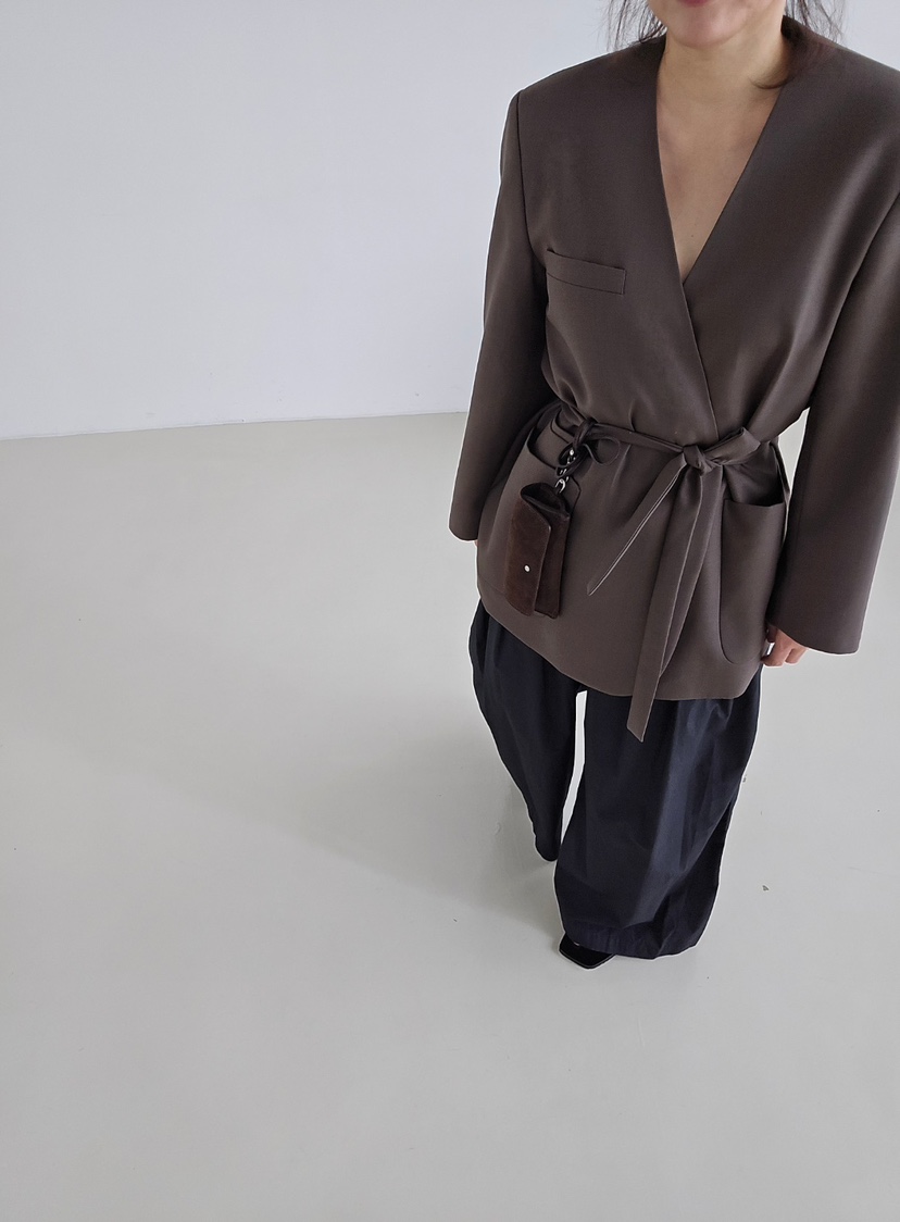 J SHOP韓國直郵㊣女裝新品25秋冬真品熱賣時尚人氣夾克含腰帶J_SHOP夾克