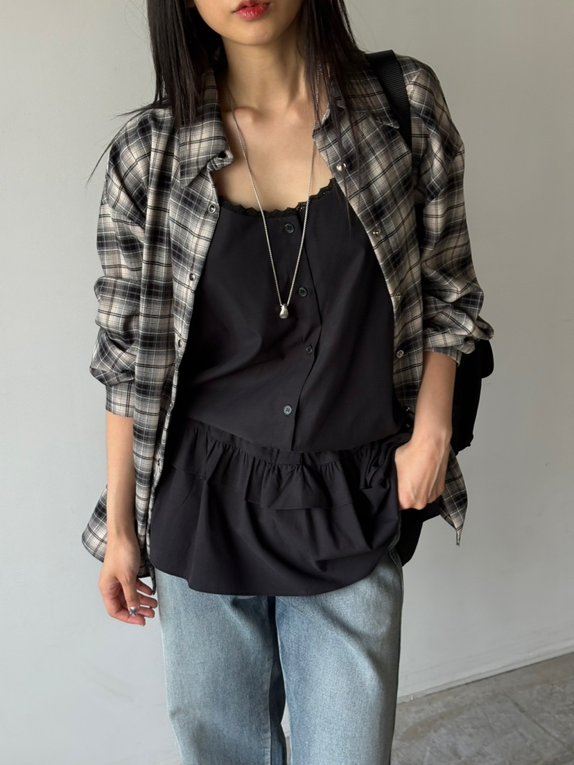 Verbena東大門㊣直郵女裝新品推薦休閑人氣襯衫蕾絲衫格紋腰帶Verbena襯衫/蕾絲衫