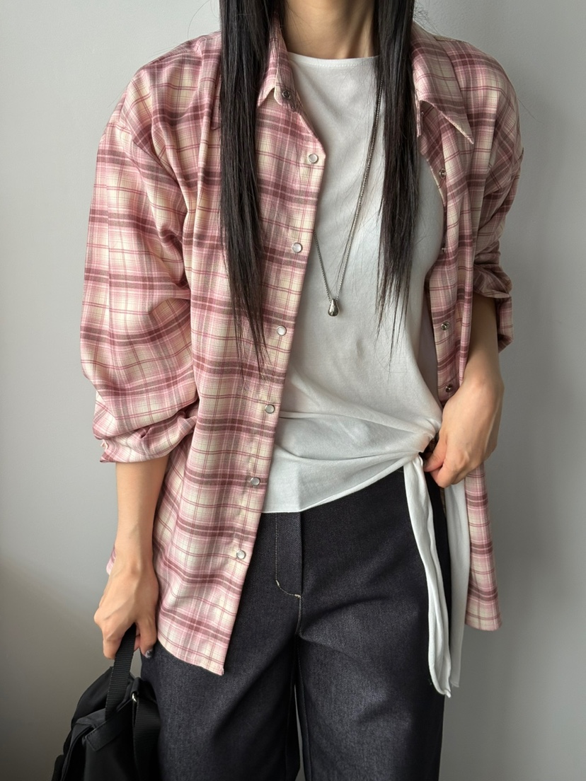 Verbena東大門㊣直郵女裝新品推薦休閑人氣襯衫蕾絲衫格紋腰帶Verbena襯衫/蕾絲衫