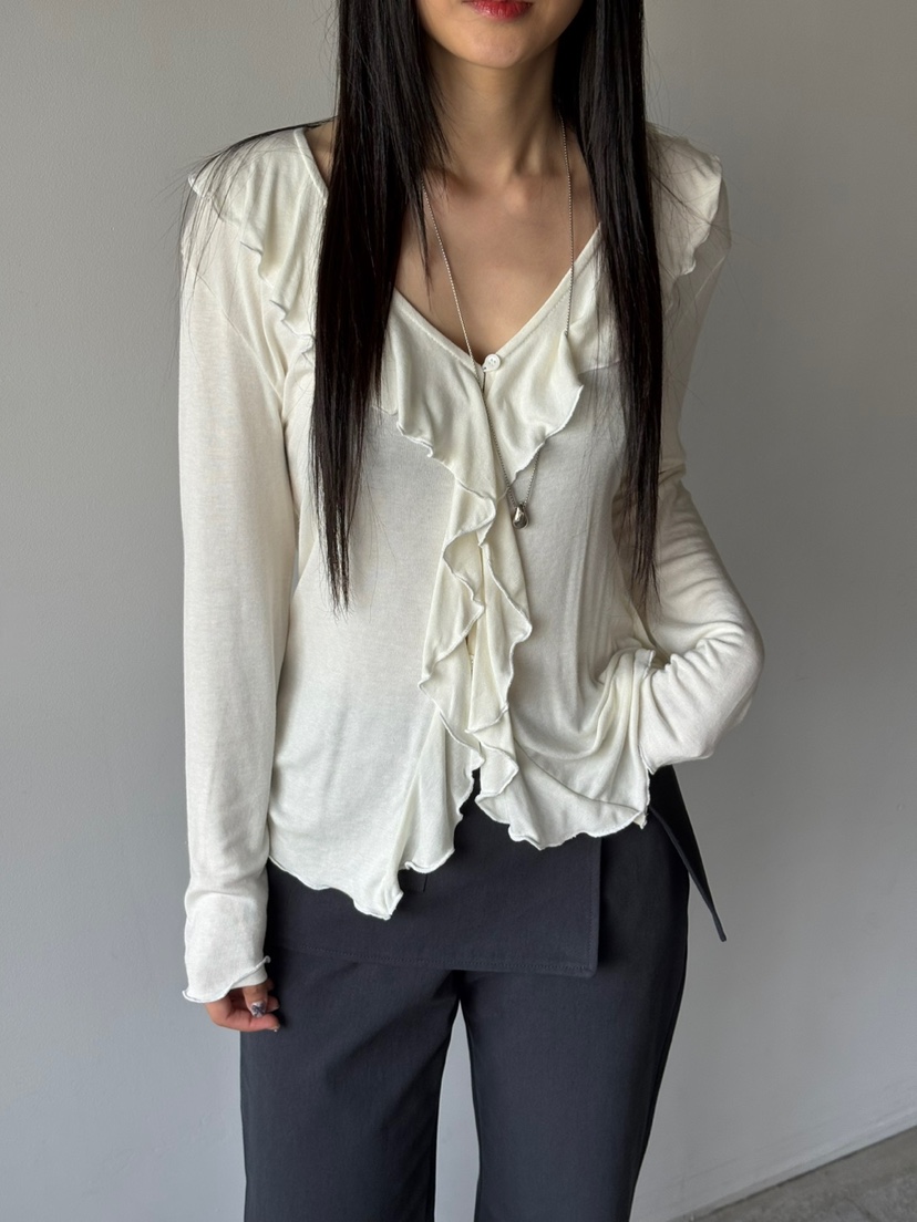 Verbena東大門㊣代購女裝新款真品人氣時尚長袖T恤荷葉邊開衫Verbena長袖T恤