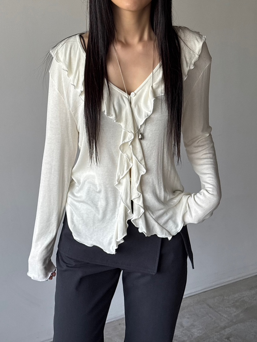 Verbena東大門㊣代購女裝新款真品人氣時尚長袖T恤荷葉邊開衫Verbena長袖T恤
