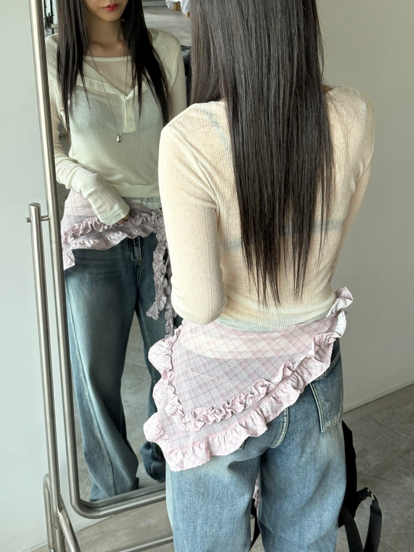 Verbena東大門㊣直郵女裝新款25秋冬職業圍巾披肩荷葉邊格紋Verbena圍巾/披肩