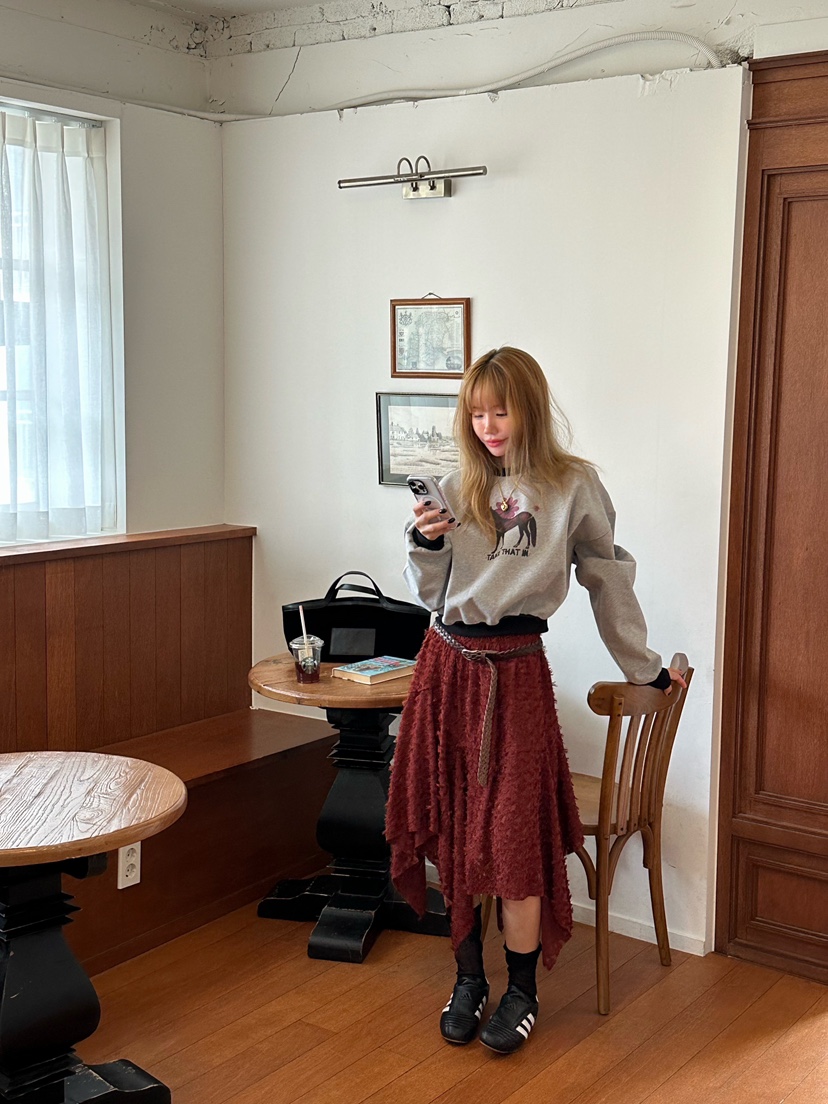 ZEROZERO韓國代購㊣女裝新品推薦半身裙中短裙不含腰帶花朵ZEROZERO半身裙/中短裙