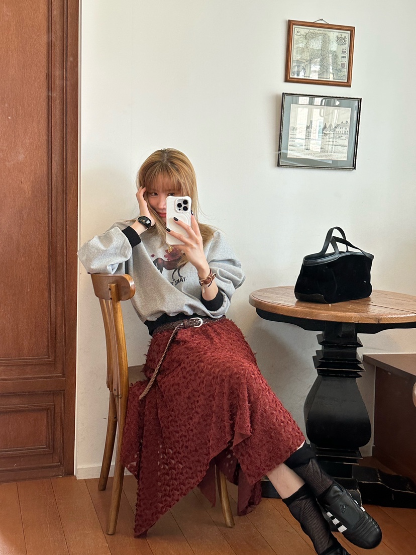 ZEROZERO韓國代購㊣女裝新品推薦半身裙中短裙不含腰帶花朵ZEROZERO半身裙/中短裙