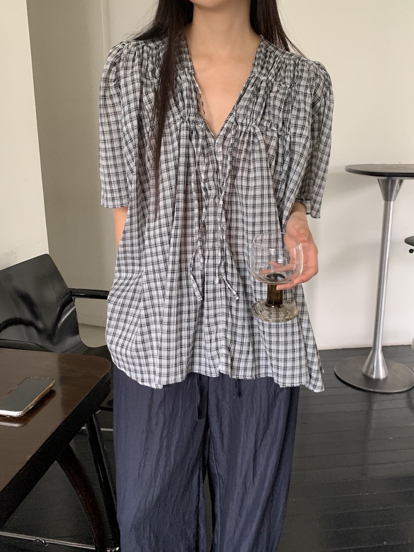 DAMBER韓國直郵㊣女士新款推薦職業休閑25秋冬襯衫蕾絲衫格紋DAMBER襯衫/蕾絲衫圖色2