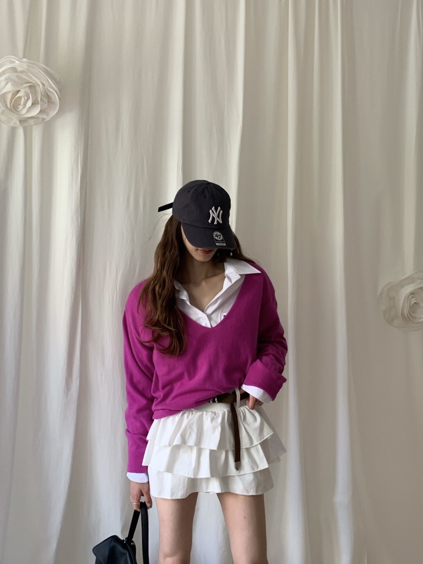 VERANDA東大門㊣直郵女士新品時尚人氣休閑25秋冬針織衫V領VERANDA針織衫