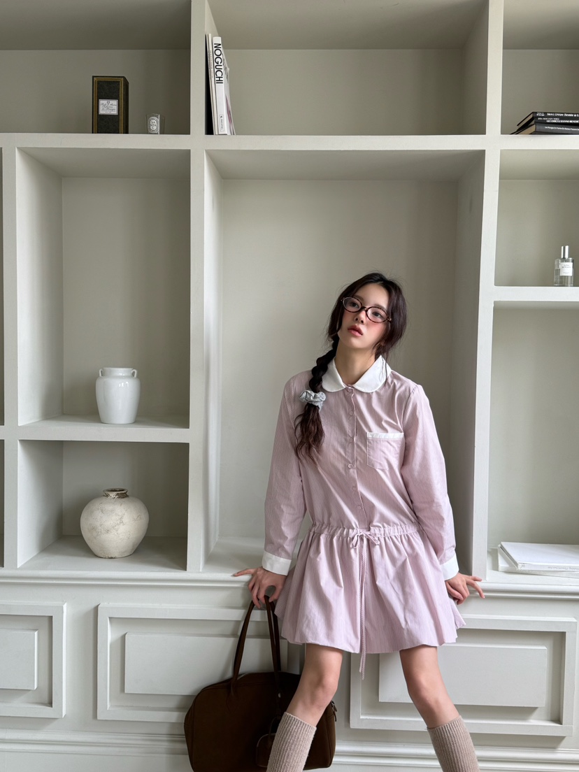 MARKE-P韓國直郵㊣女裝新品人氣25秋冬休閑時尚連衣裙條紋MARKE-P連衣裙