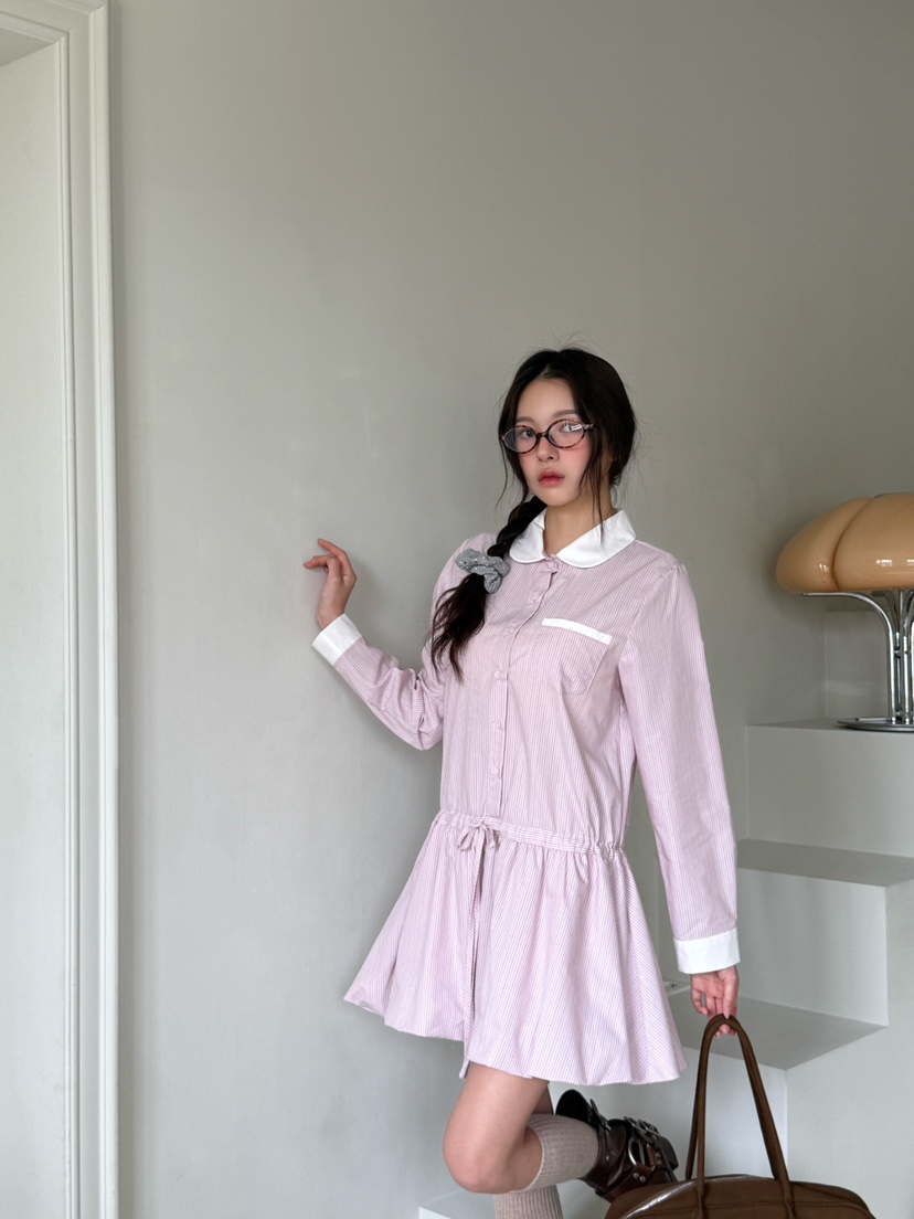 MARKE-P韓國直郵㊣女裝新品人氣25秋冬休閑時尚連衣裙條紋MARKE-P連衣裙