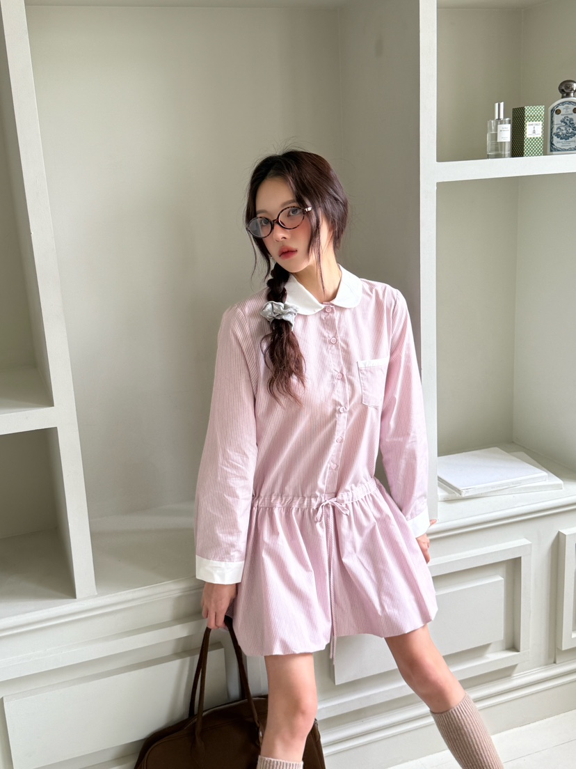 MARKE-P韓國直郵㊣女裝新品人氣25秋冬休閑時尚連衣裙條紋MARKE-P連衣裙