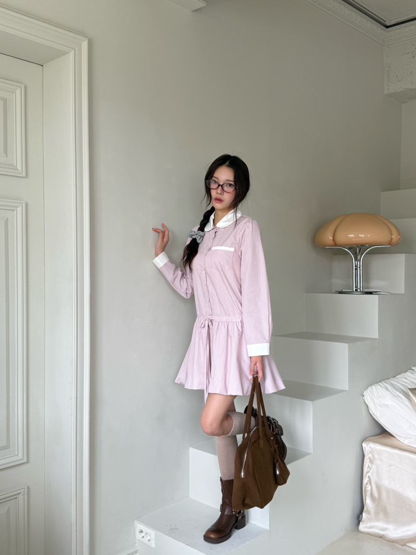 MARKE-P韓國直郵㊣女裝新品人氣25秋冬休閑時尚連衣裙條紋MARKE-P連衣裙