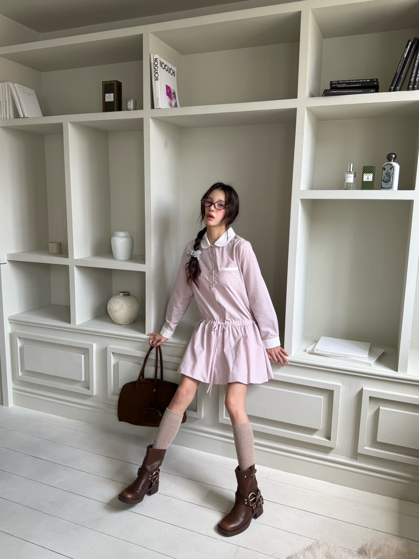 MARKE-P韓國直郵㊣女裝新品人氣25秋冬休閑時尚連衣裙條紋MARKE-P連衣裙
