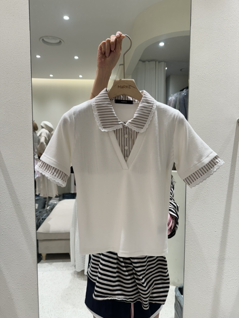 MARKE-P韓國直郵㊣女裝新款推薦熱賣時尚休閑職業人氣T恤條紋MARKE-PT恤圖色2
