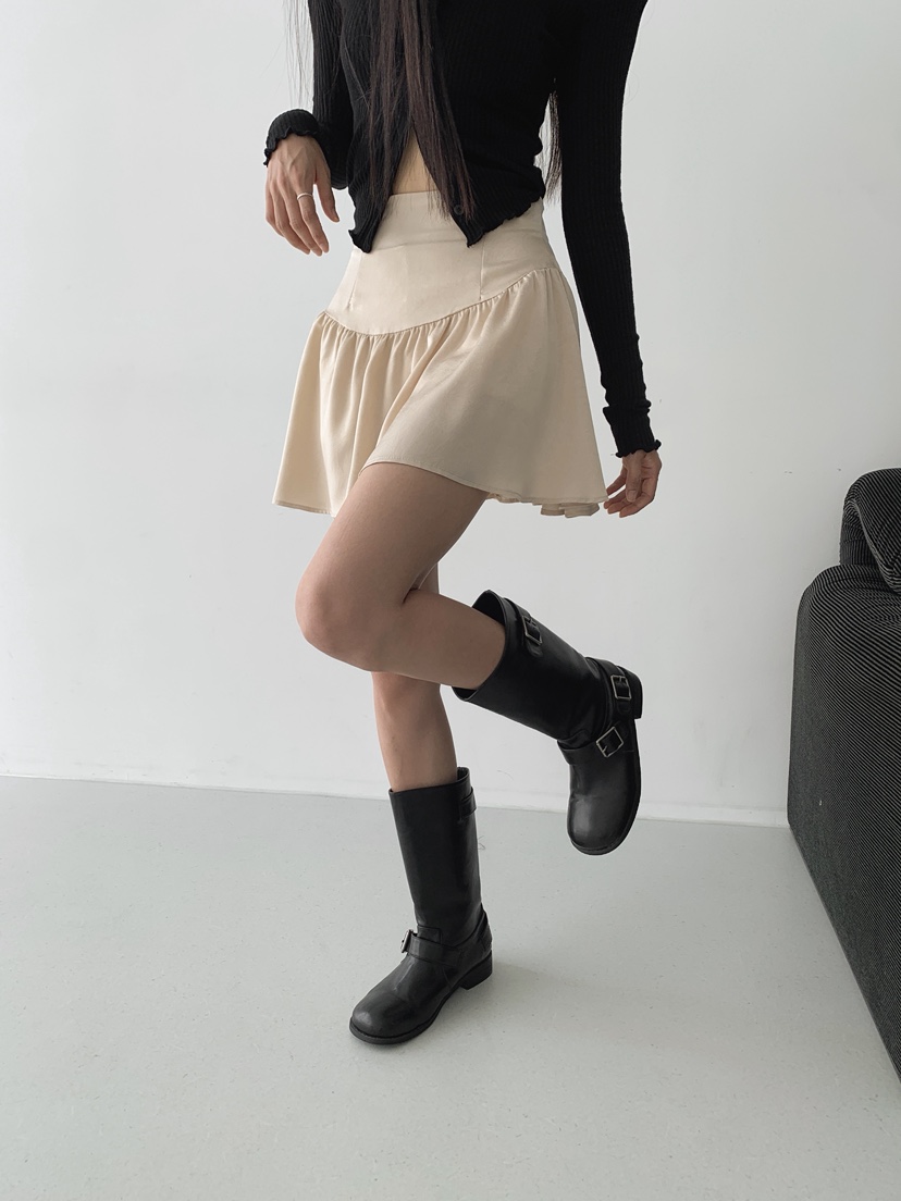 COME OPEN韓國直郵㊣女士新款推薦人氣休閑短裙荷葉邊緞面COMP-(COME OPEN)短裙