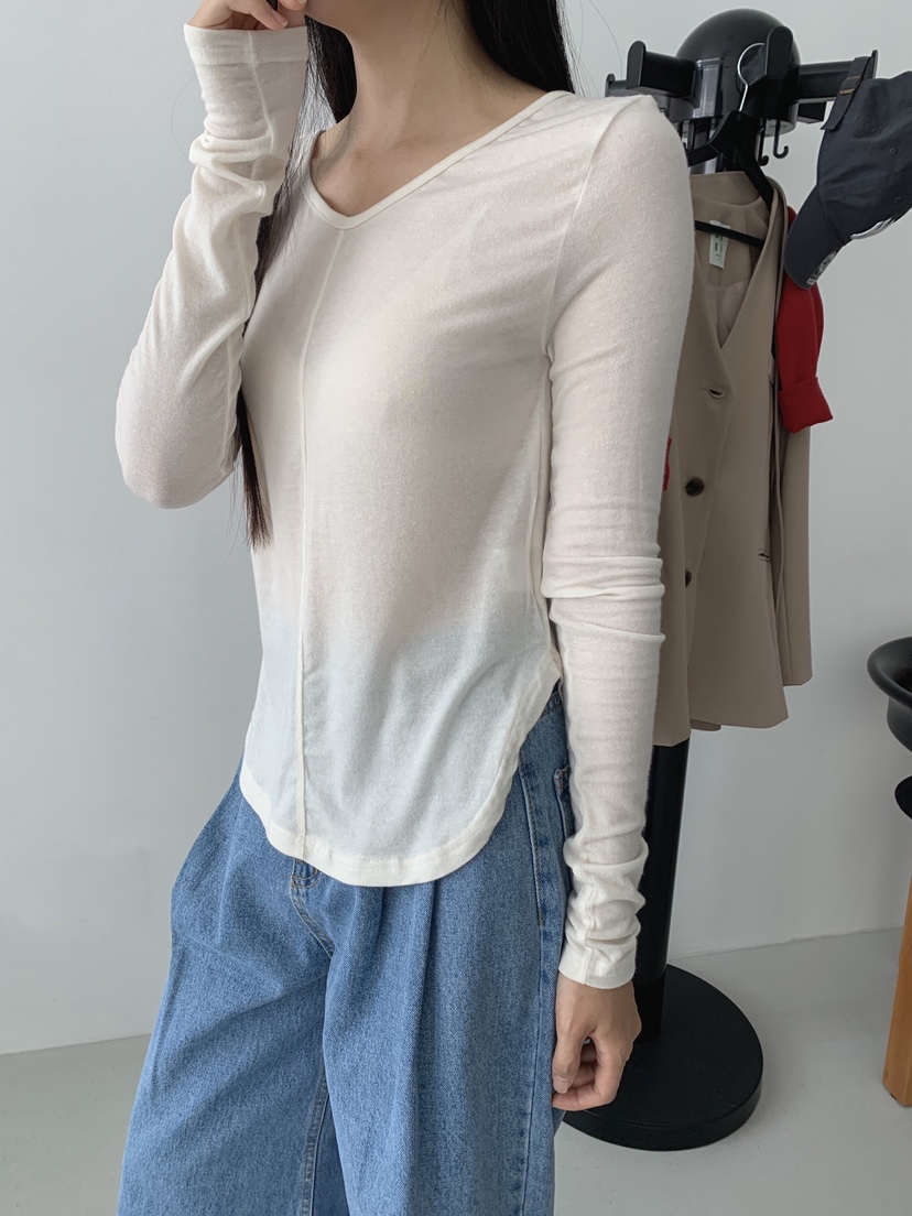 COME OPEN東大門㊣代購女士新款推薦人氣熱賣職業長袖T恤V領COMP-(COME OPEN)長袖T恤