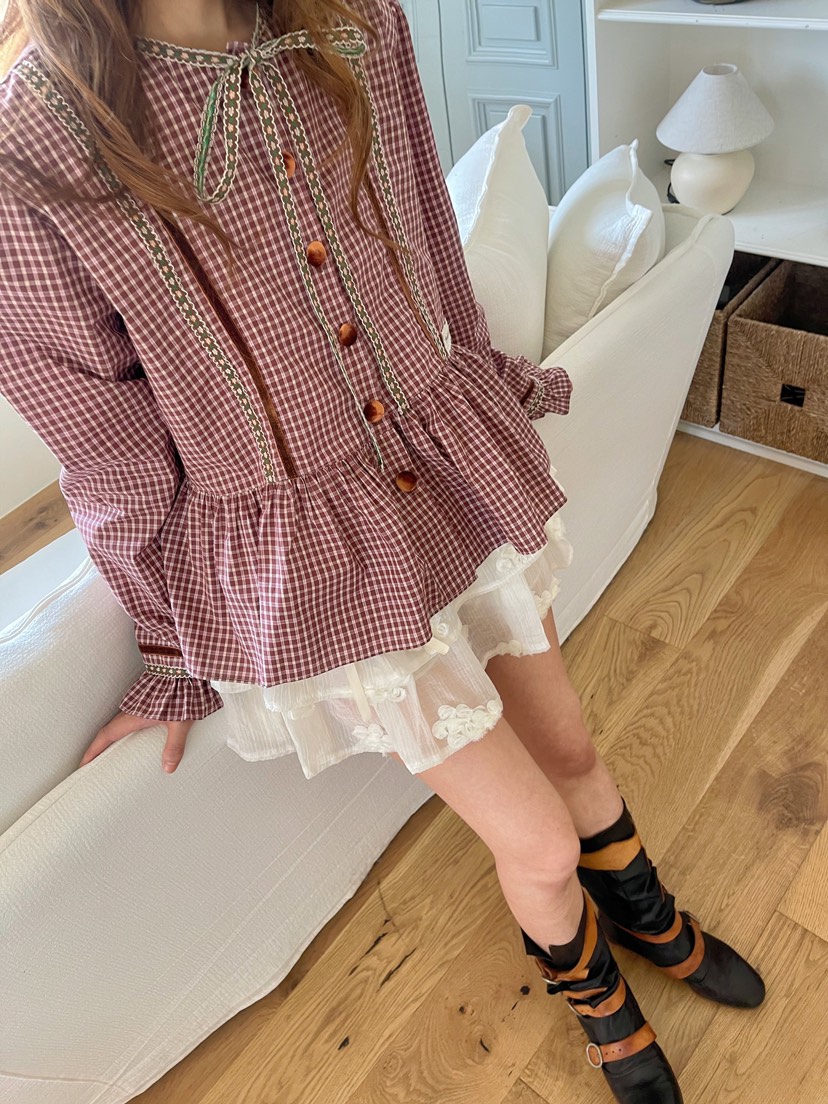 BOUTIQUE-L韓國代購㊣女裝新品25秋冬時尚職業推薦襯衫蕾絲衫BOUTIQUE-L襯衫/蕾絲衫