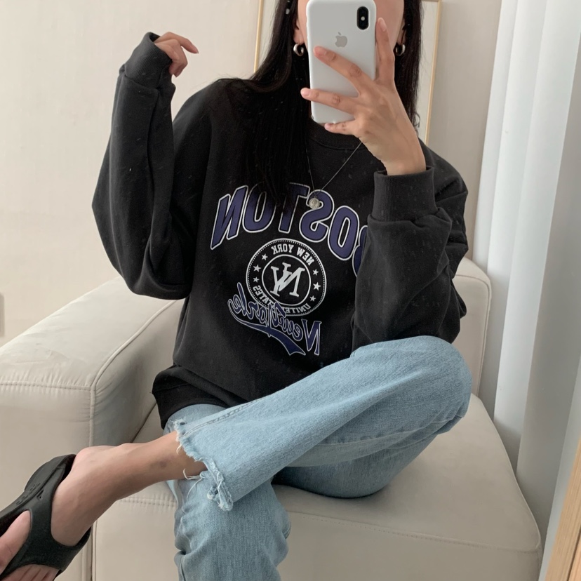 HELLO JINI韓國代購㊣女士新品休閑25秋冬熱賣職業真品衛衣HELLO JINI衛衣