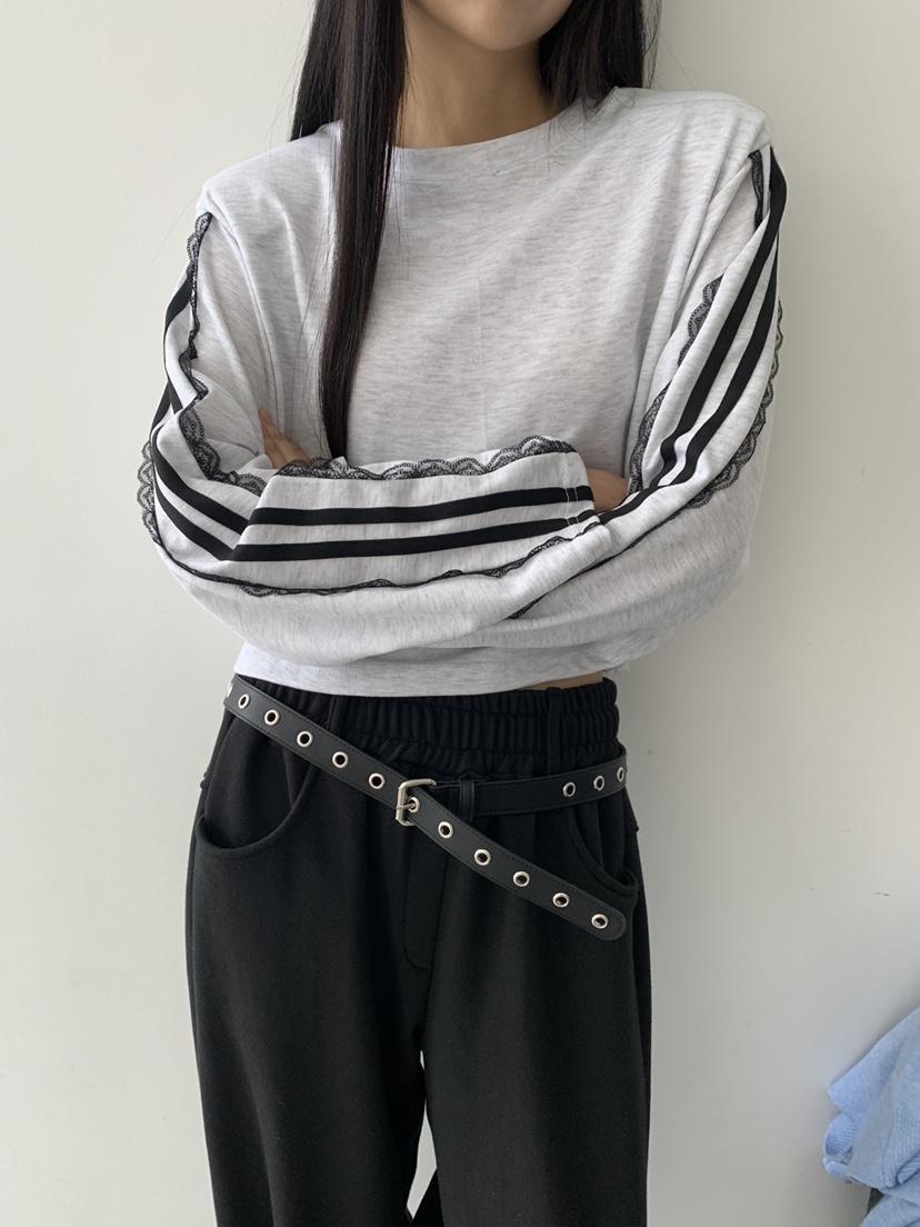 COME OPEN東大門㊣代購女裝新品真品推薦人氣長袖T恤短款蕾絲COMP-(COME OPEN)長袖T恤