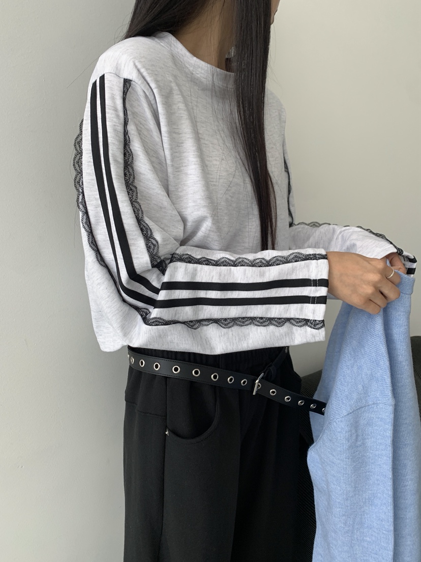COME OPEN東大門㊣代購女裝新品真品推薦人氣長袖T恤短款蕾絲COMP-(COME OPEN)長袖T恤