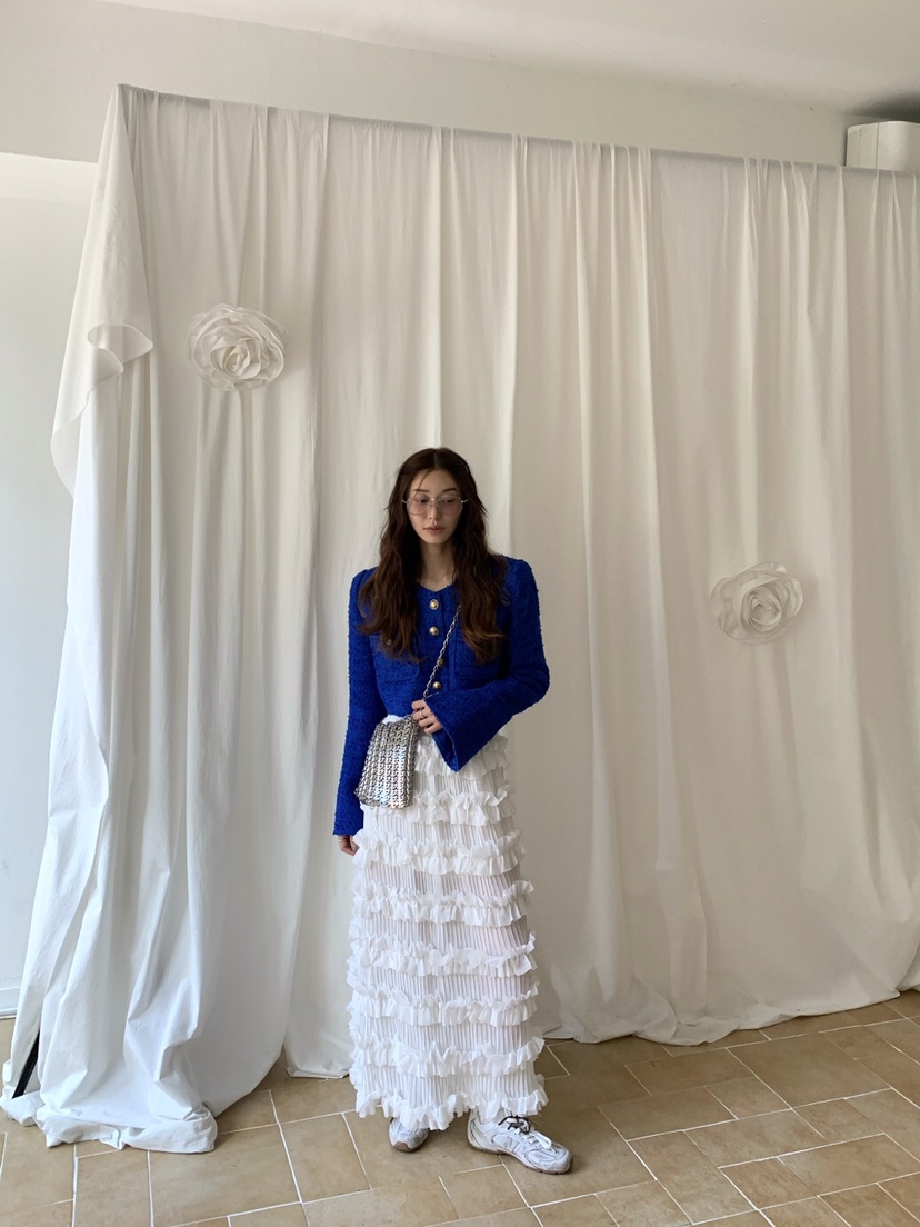 VERANDA東大門㊣實拍女士新品25秋冬推薦職業真品長裙雪紡褶皺VERANDA長裙