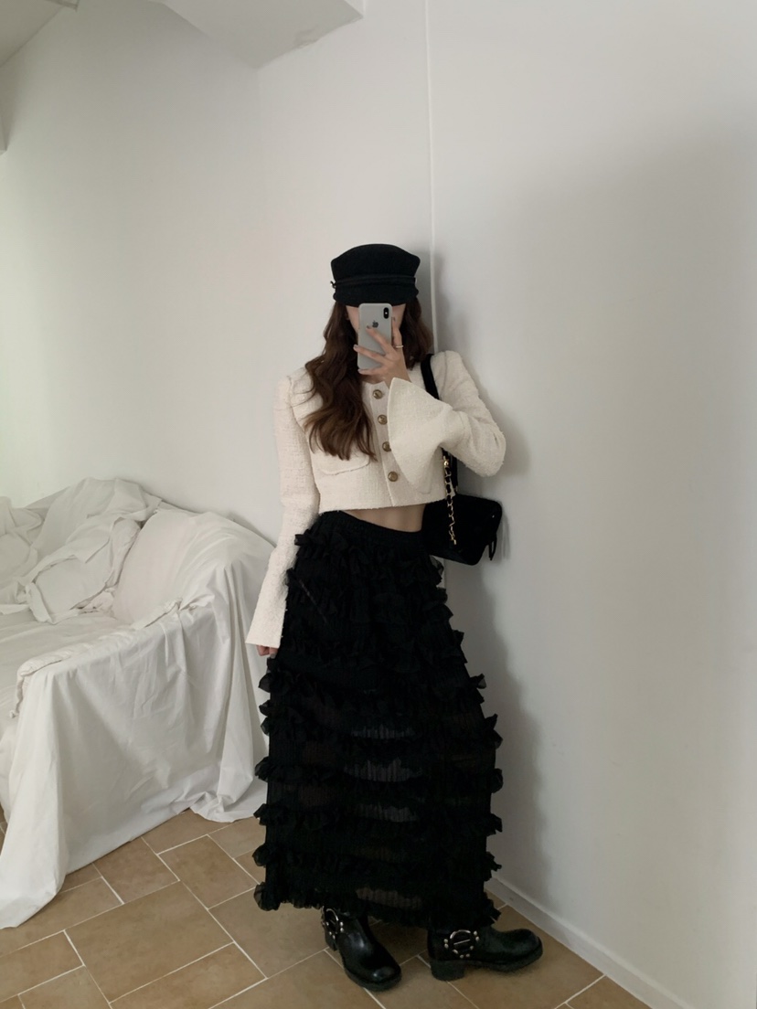 VERANDA東大門㊣實拍女士新品25秋冬推薦職業真品長裙雪紡褶皺VERANDA長裙