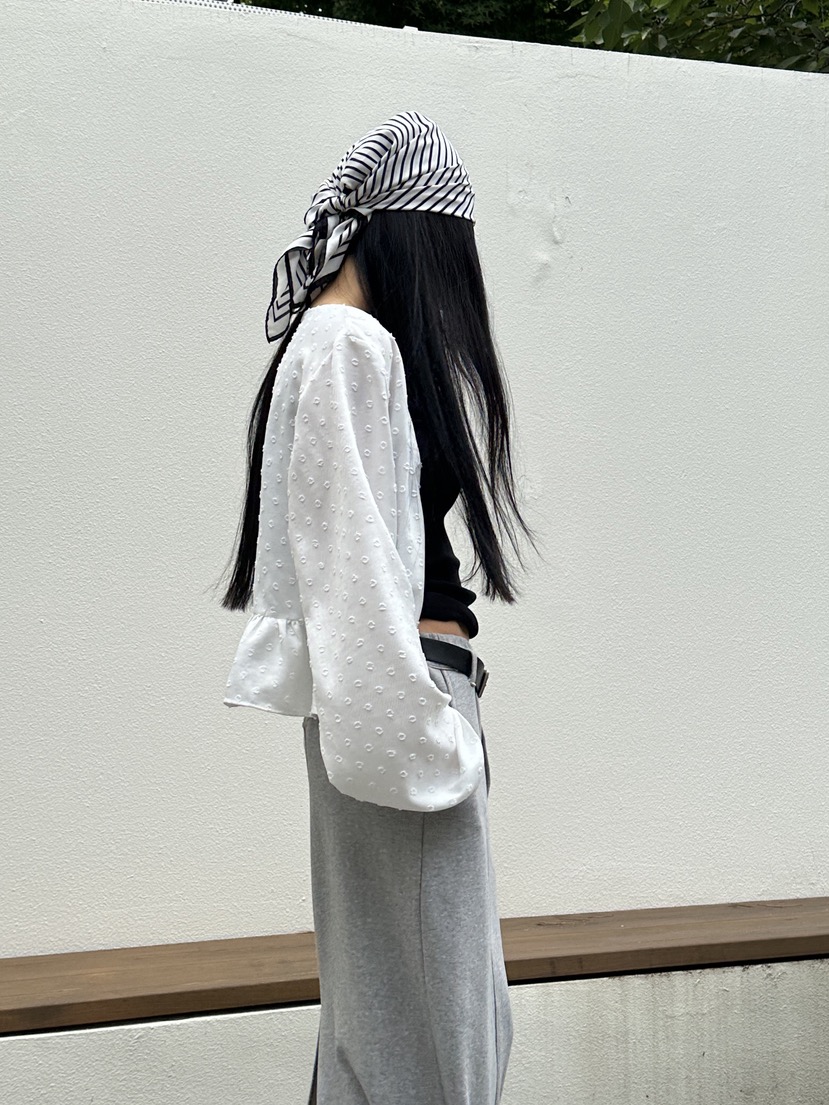 BOWIE韓國代購㊣女士新品25秋冬人氣休閑襯衫蕾絲衫荷葉邊開衫BOWIE襯衫/蕾絲衫