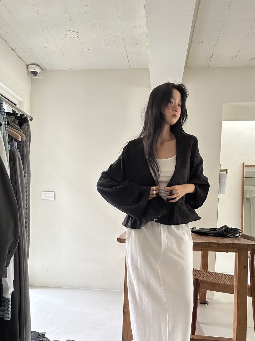 BOWIE韓國代購㊣女士新品25秋冬人氣休閑襯衫蕾絲衫荷葉邊開衫BOWIE襯衫/蕾絲衫