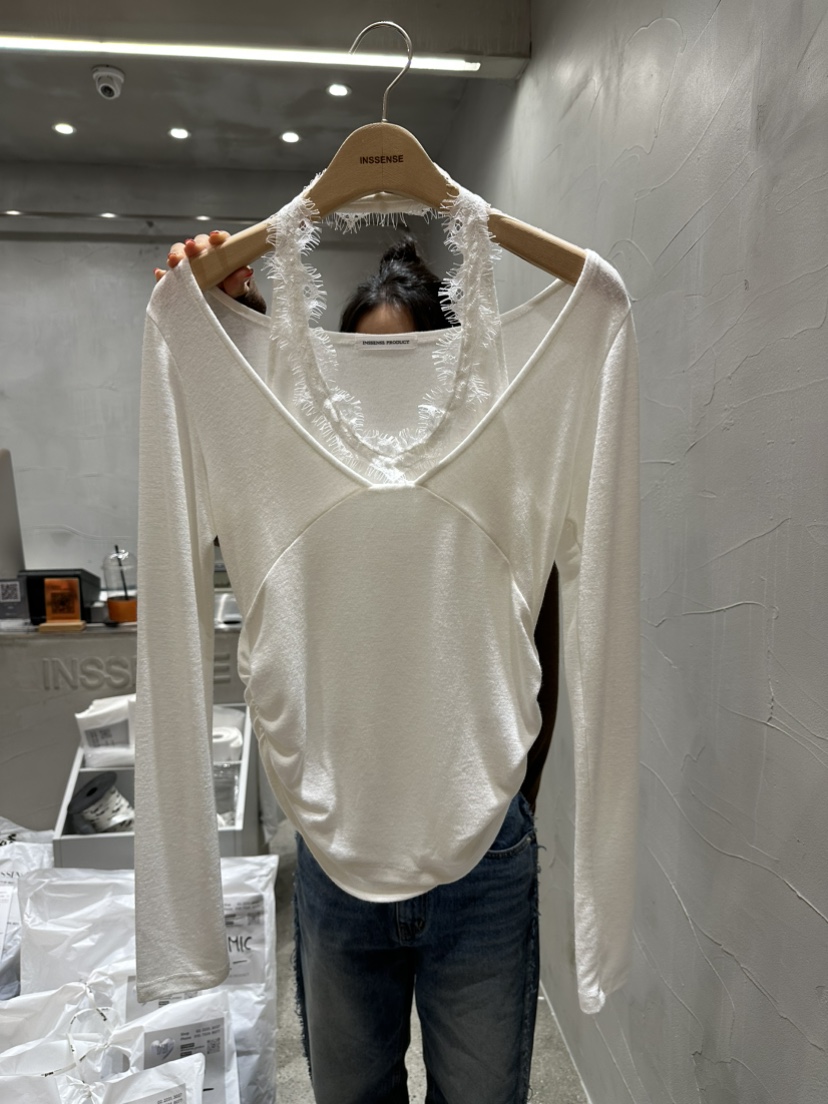 INSSENSE-A韓國代購㊣女士新款休閑25秋冬人氣長袖T恤蕾絲INSSENSE-A長袖T恤圖色3